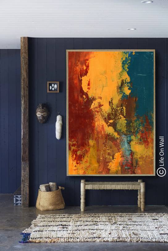 Blue Yellow Painting - extra large wall sculpture decor